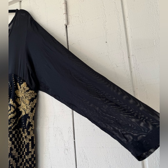 Handmade Sweater Dress Black Gold Metallic Mesh Sz 2X Midi Sweetheart Holiday - Picture 4 of 5